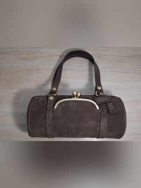 Coach Brown Suede kisslock Barrel Bag
